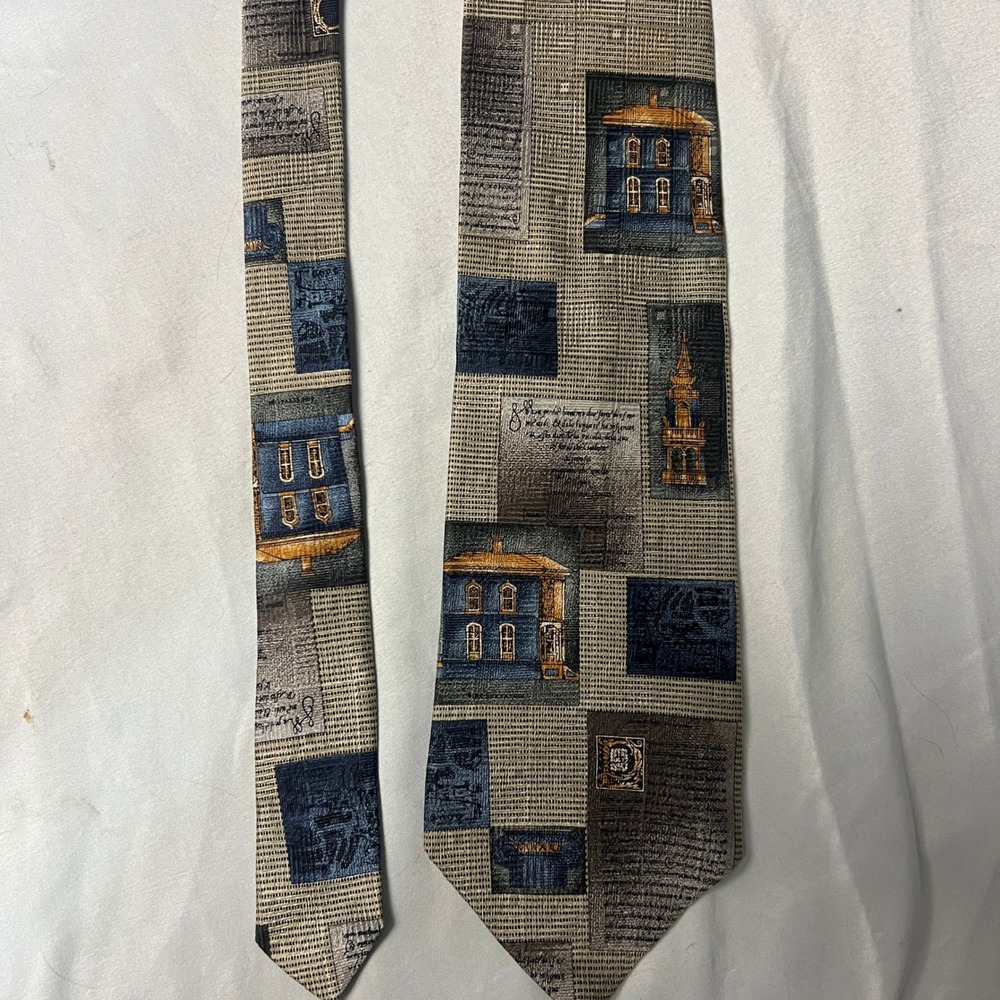 STRUCTURE XL Architectural Building Print Silk Necktie Engineer Formal Accessory